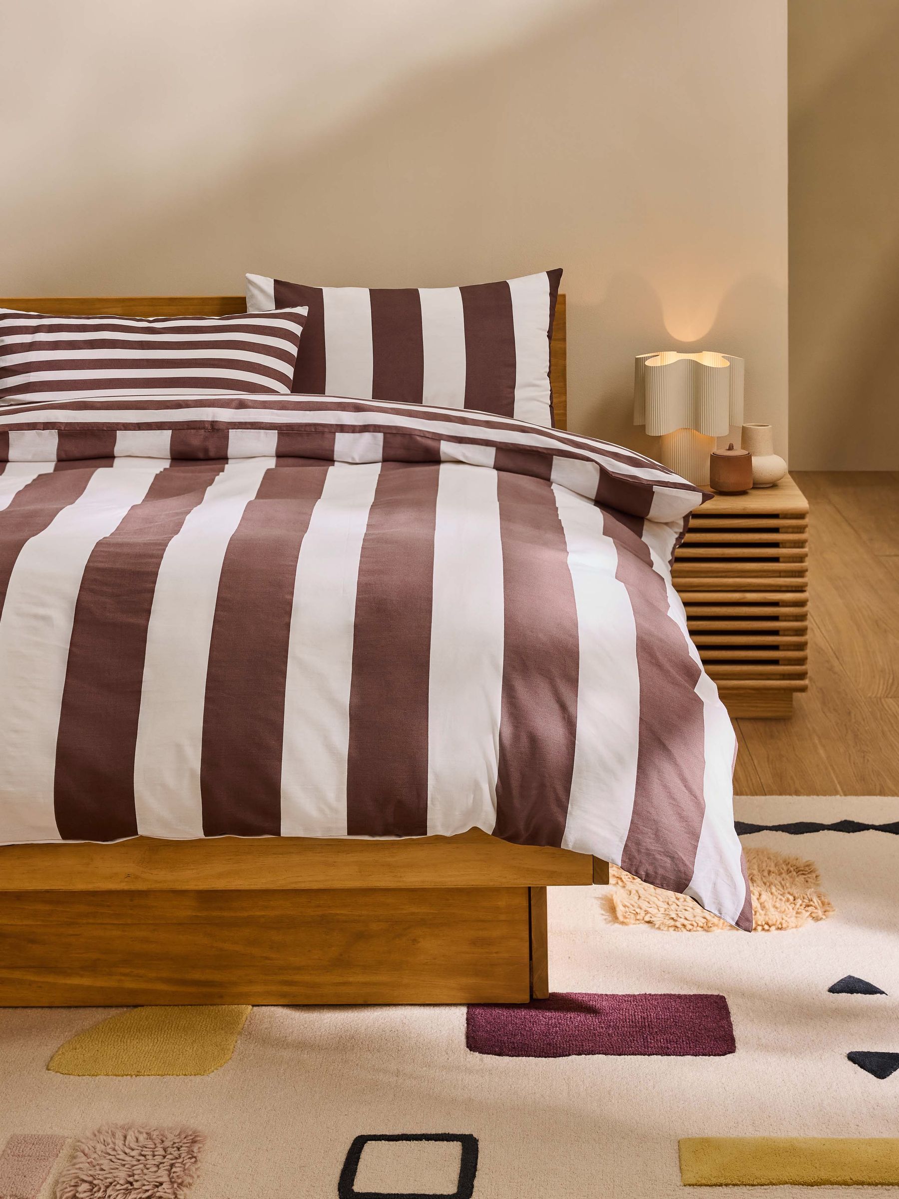 Donni Wide Stripe 100% Cotton Duvet Cover and Pillowcase Set in Chocolate Brown