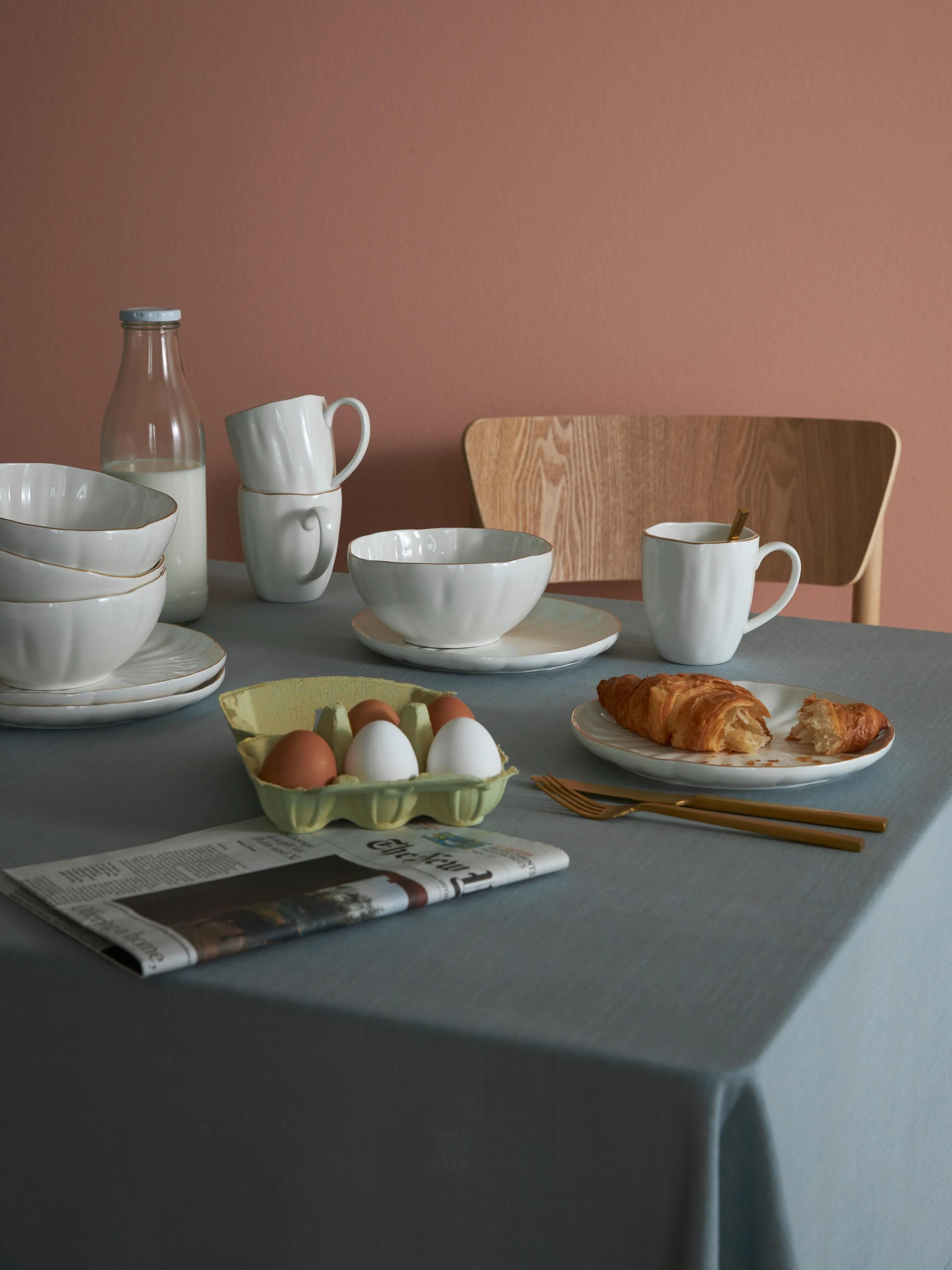 Porzellan-Frühstücks-Set Sali mit Relief, 4 Personen, 12er-Set