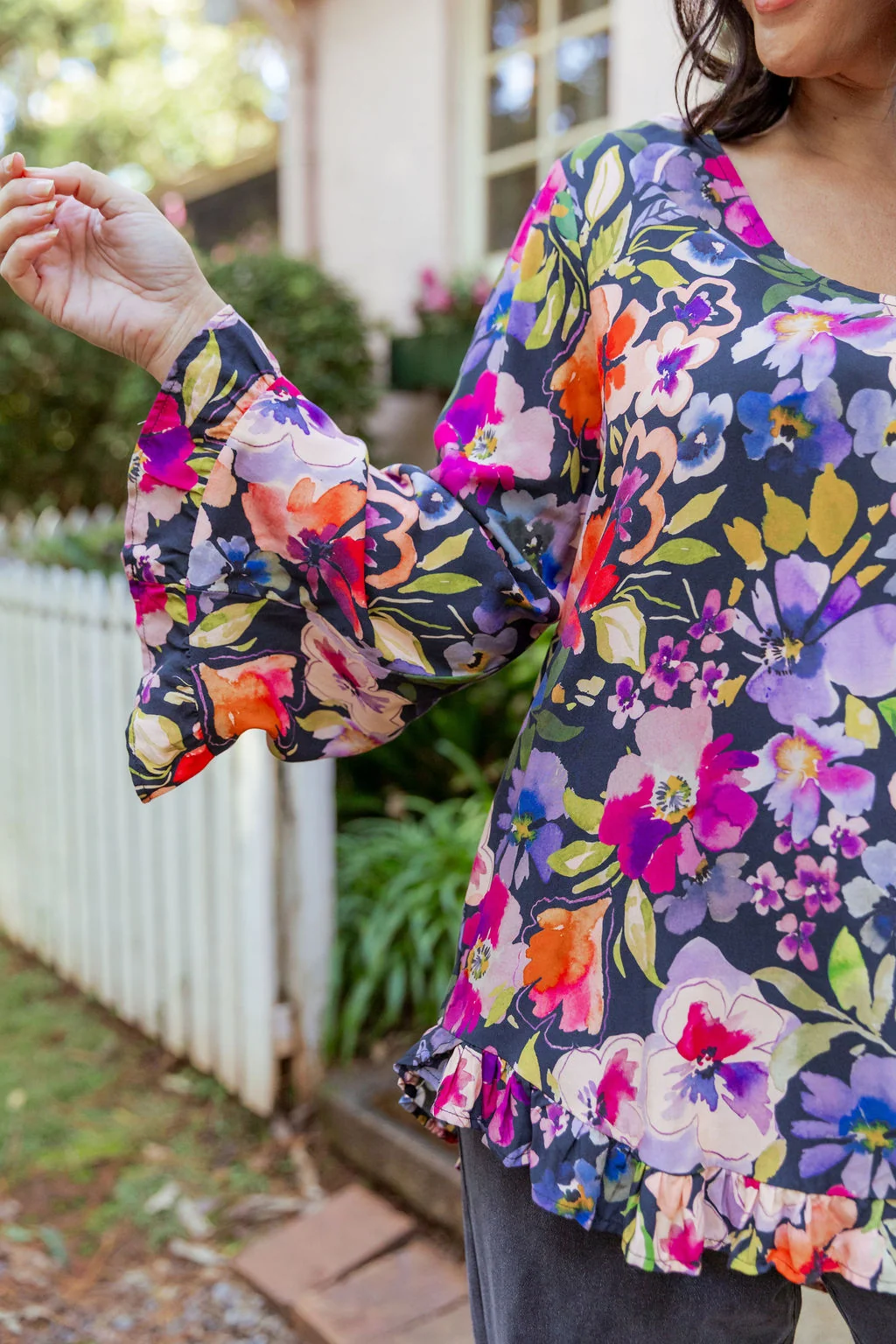 Long Sleeve Natalie Top in Winter Bouquet