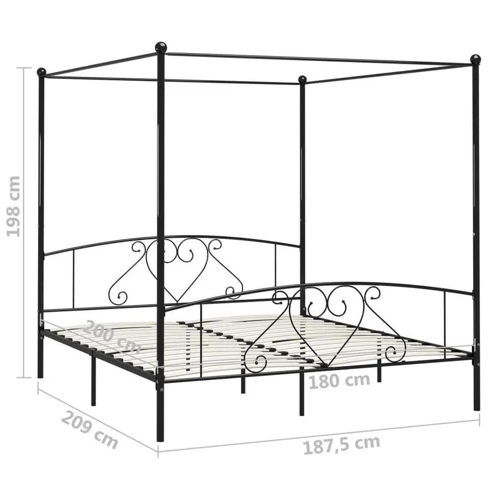 vidaXL - Hemelbed met hoofdbord - Zwart - Metaal - 180x200 cm