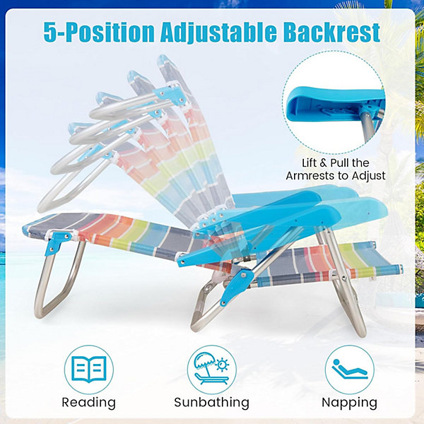 Lot de 2 Chaises de Plage,avec Dossier Réglable 5 Positions, Ultra Leger,Sangle Transport, Cadre en Alu., Charge 150 kg