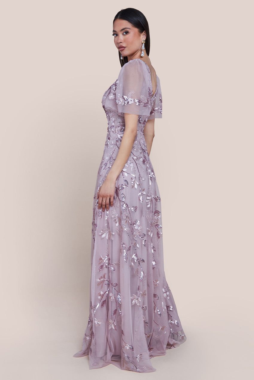 Goddiva Flared Sleeve Embroidered Maxi Dress