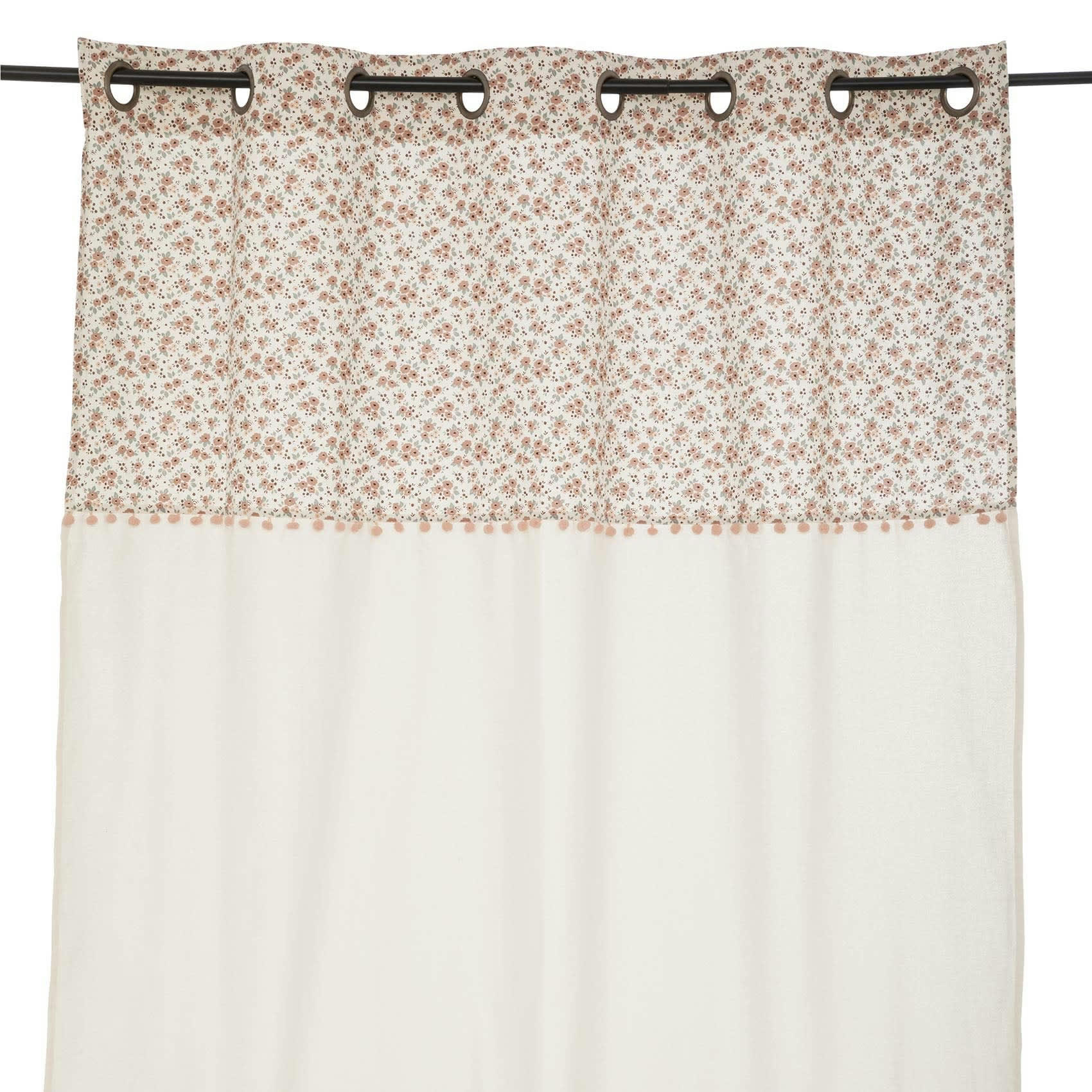 - Rideau enfant esprit fleuri coton beige 140x260 cm