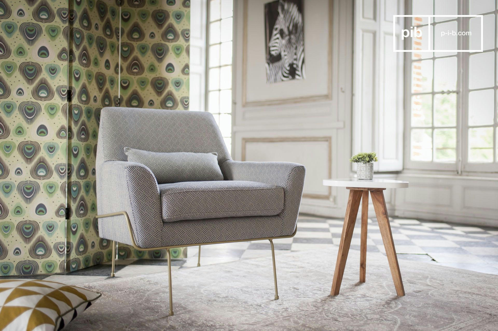 HILDA - Fauteuil en tissu gris et bleu