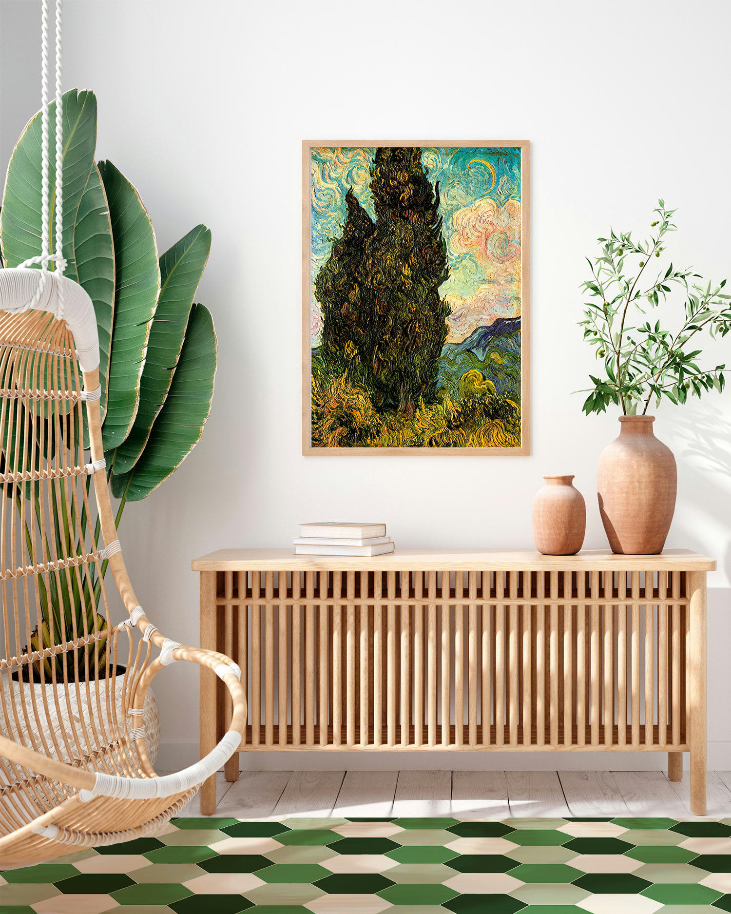 ALFOMBRAS MINIMALISTAS 2 - Tapis vinyle mosaïque hexagones de ton vert 100x140cm