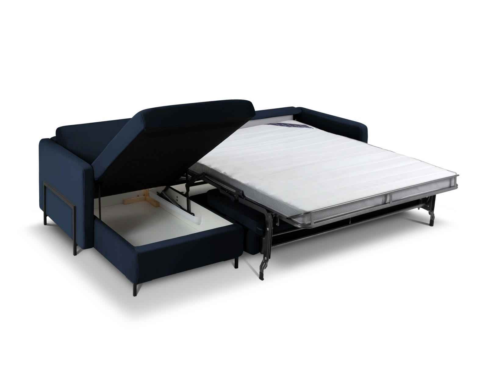 YANIS - Canapé D'Angle Droit Convertible 4 places en Velours Gris