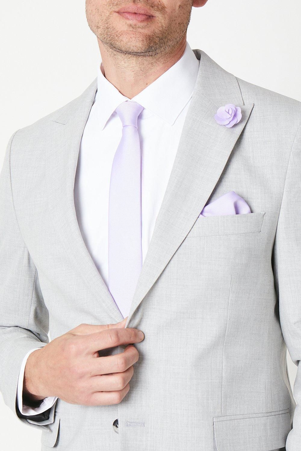 Burton Lavender Tie With Pocket Square and Pin.