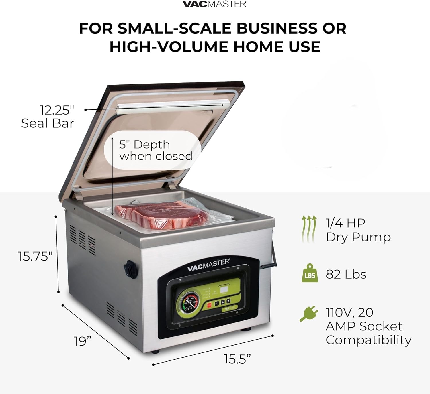 VacMaster VP220 Commercial Chamber Vacuum Sealer for Sous Vide, Liquids, Powders, Food Storage, 110V, Maintenance-Free Air Pump with 12.25” seal bar