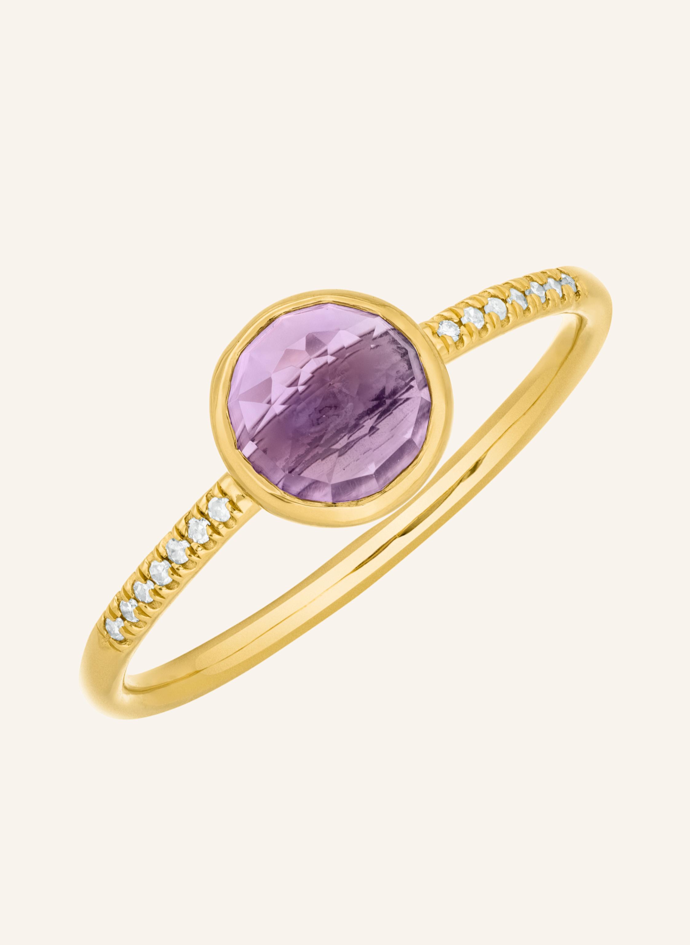 Leaf Ring AMETHYST aus 14 Karat Gelbgold mit Diamanten