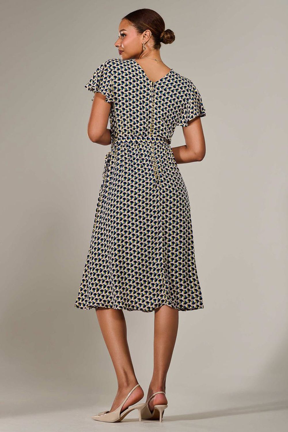 Jolie Moi Short Sleeve Side Tie Midi Dress