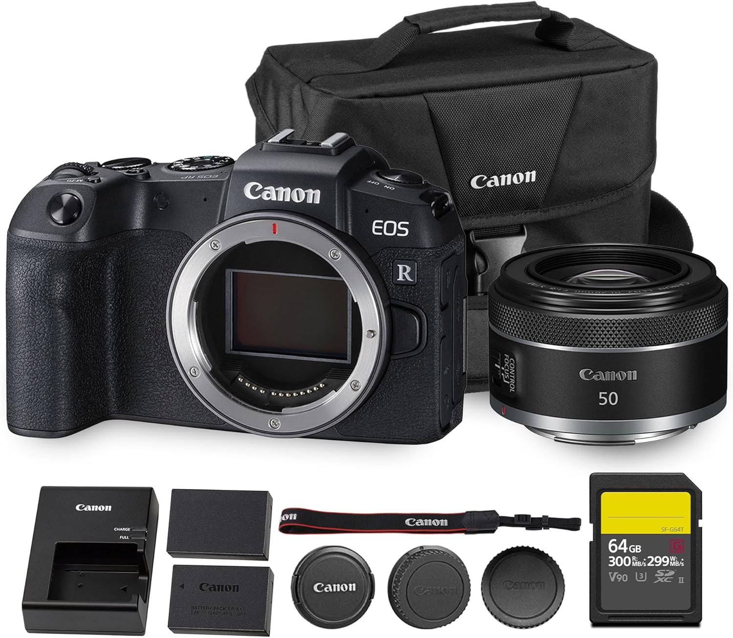Canon EOS RP Mirrorless Camera | 26.2MP Full Frame Sensor | 4K Video Recording | Lightweight Compact Camera for Travel and Everyday Content Creation + Canon RF 50mm f/1.8 STM Lens + 64GB Card + More