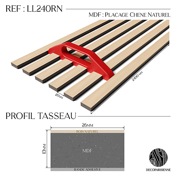 Kit tasseaux adhésif chêne naturel - Gabarit de pose offert - Surface de 2,4 M2 - Panneau tasseau sur-mesure