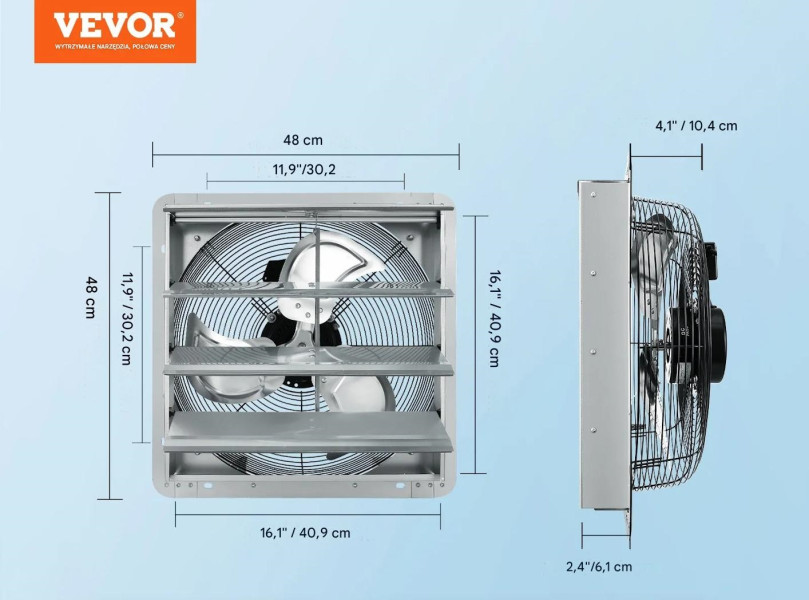 Wentylator wyciągowy 406 mm 1400 RPM - aluminiowy do szklarni i garażu