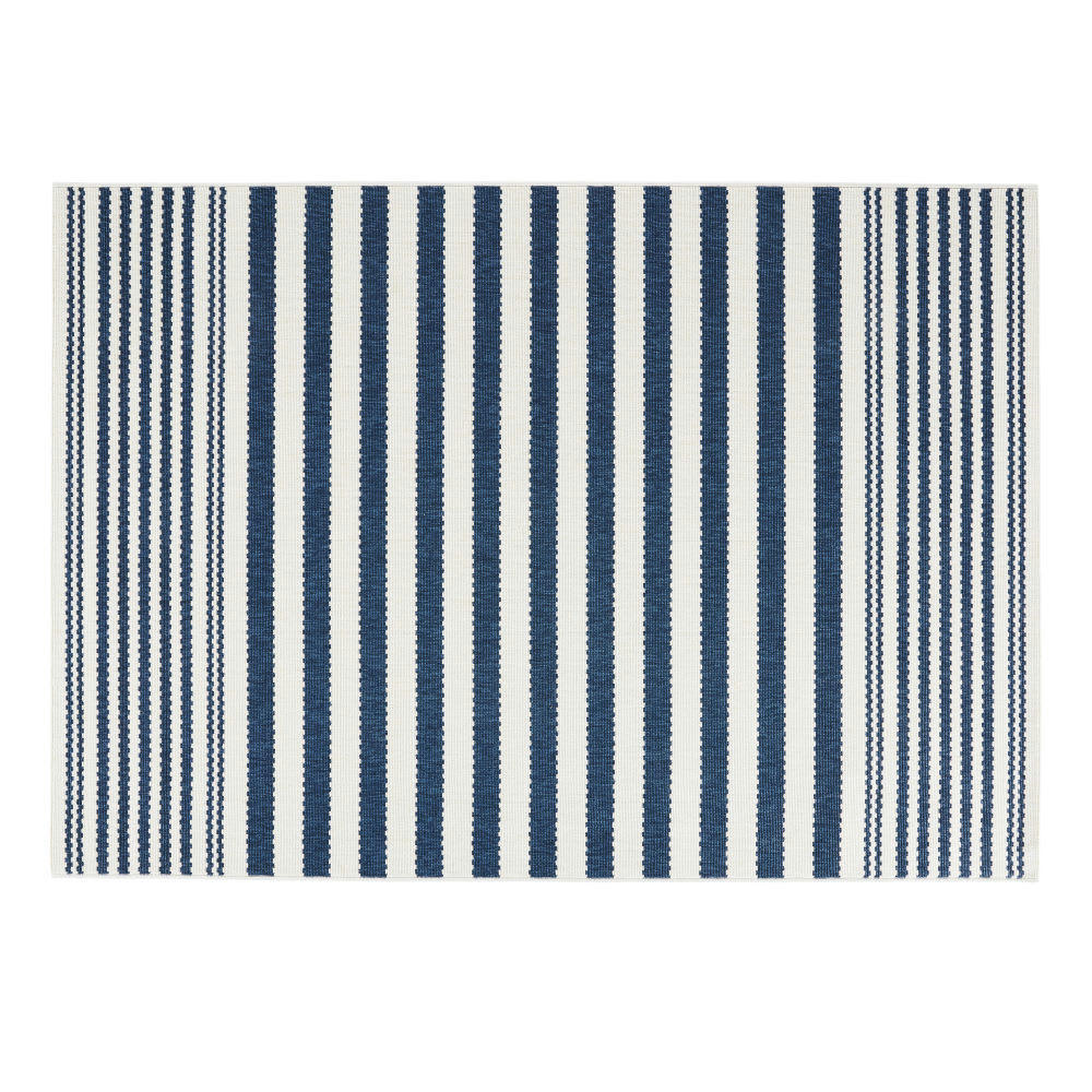 UHAINA - Tapis tissé en polypropylène motifs à rayures bleues et blanches 140x200