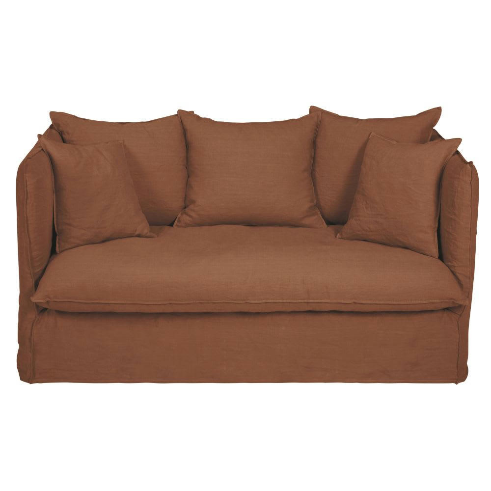 Louvain - Housse de canapé 2 places en lin froissé orange sienne