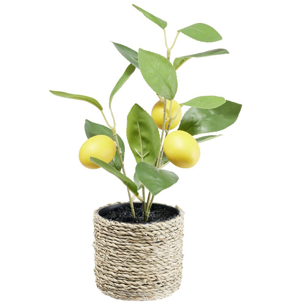 Citronnier artificiel dans pot tressé beige Ø20xH31cm