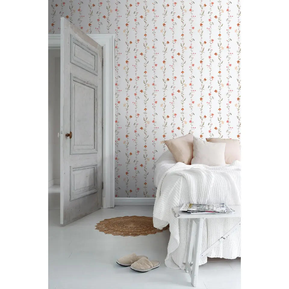 Sanders & Sanders behang bloemen oranje en wit - 53 cm x 10 m
