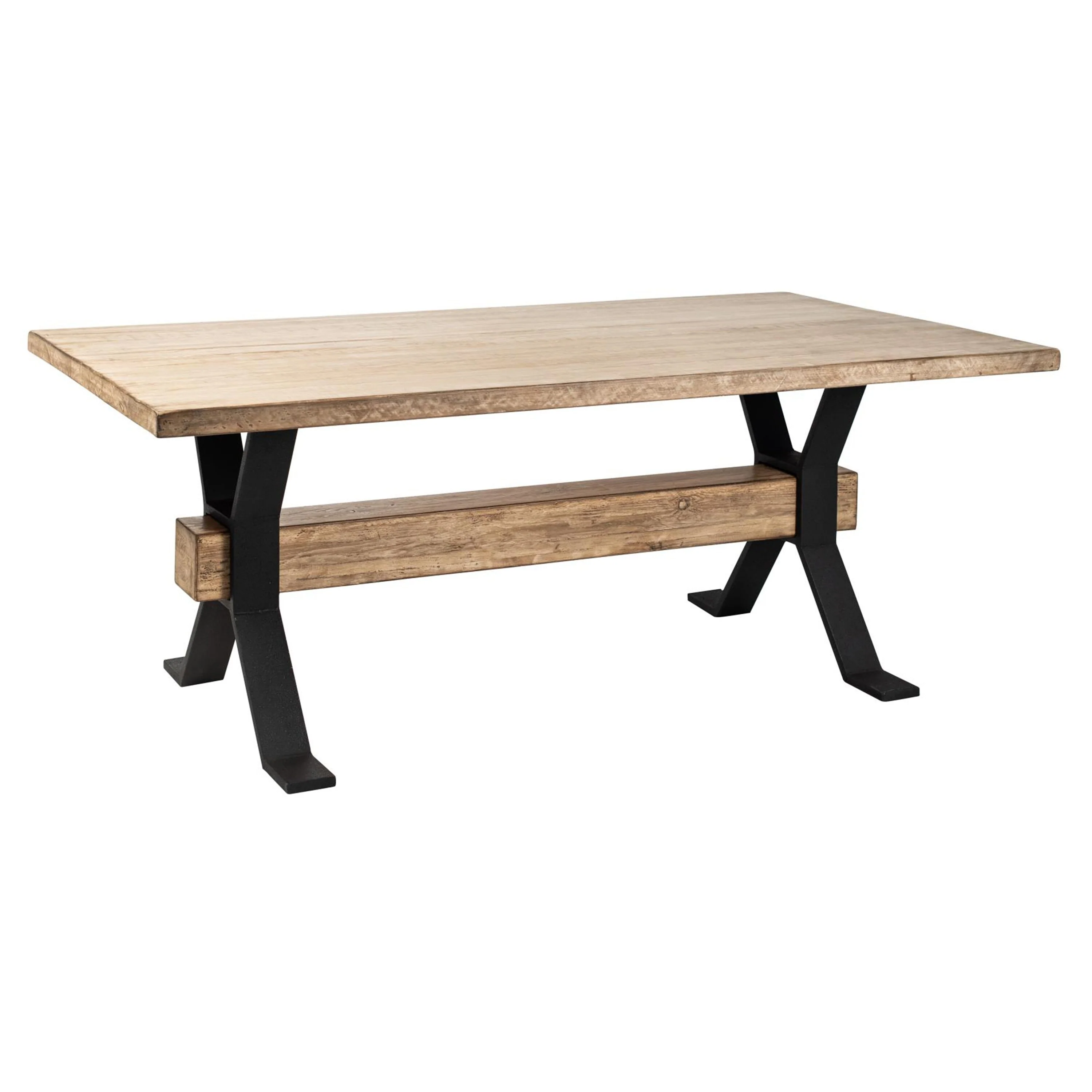 Hanoi Dining Table, 90 Inch Reclaimed White Pine Wood, Cross Base