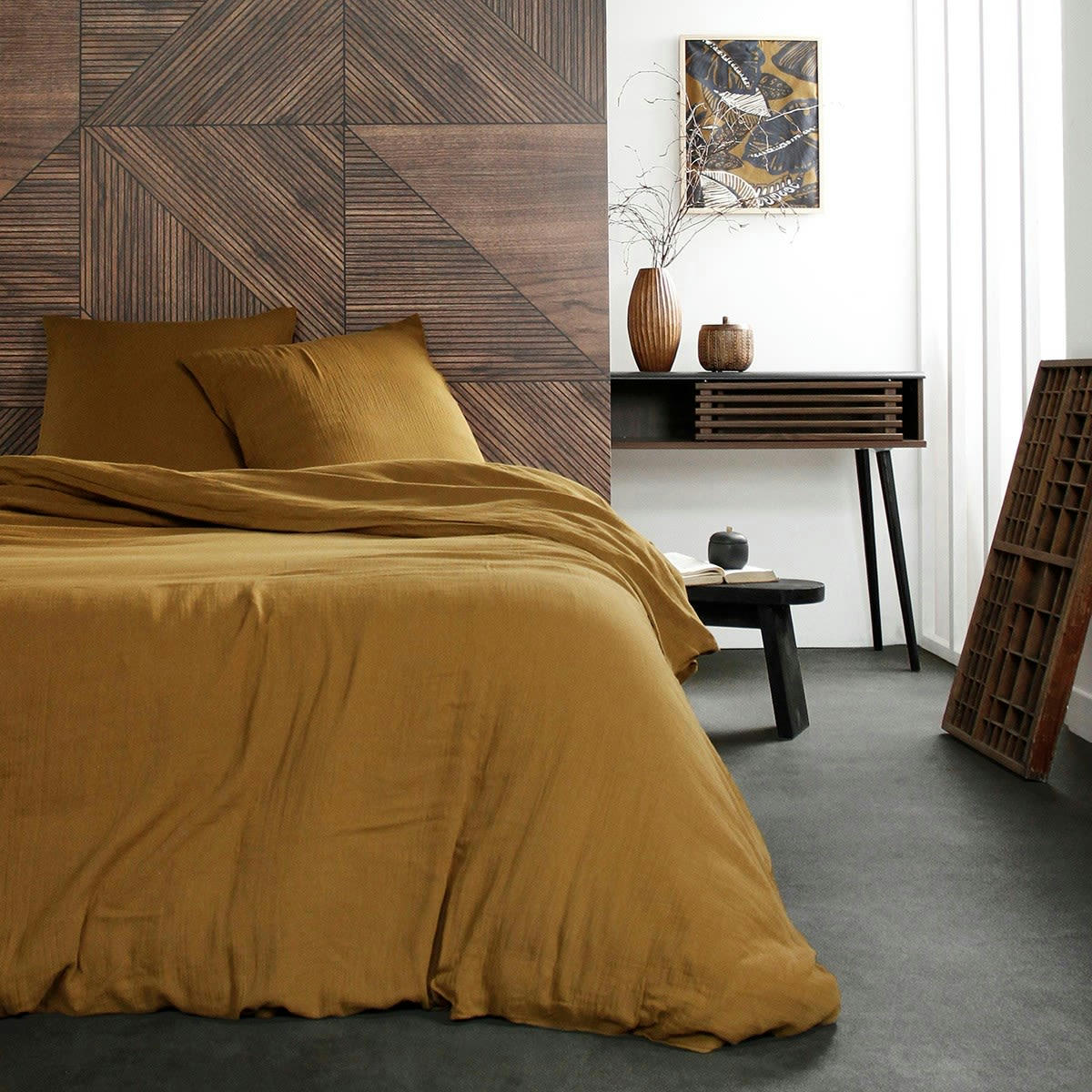 TERANGA SOWETO - Parure de lit 2 personnes uni en Coton Bronze 220x240 cm