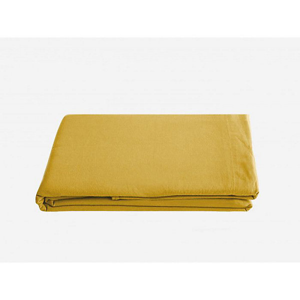 Drap plat Palace pur coton teint lavé, 63 fils/cm² Vent du sud - Palace Curry - 270 x 290 cm pour lit King Size