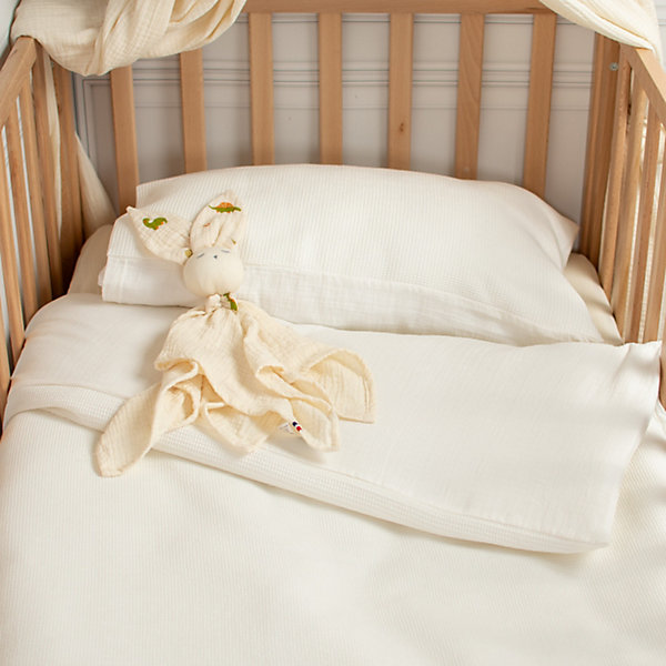 Housse de couette réversible gaze de coton &nid d'abeille