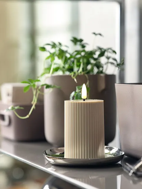 LED bloklys AKSEL Ø8xH13cm beige
