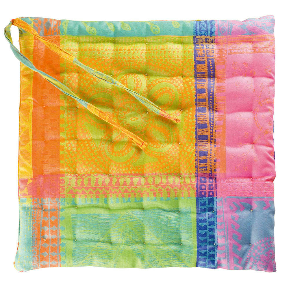 MILLE WAX CREOLE - Galette de chaise enduit imperméable pur coton orange 38X38