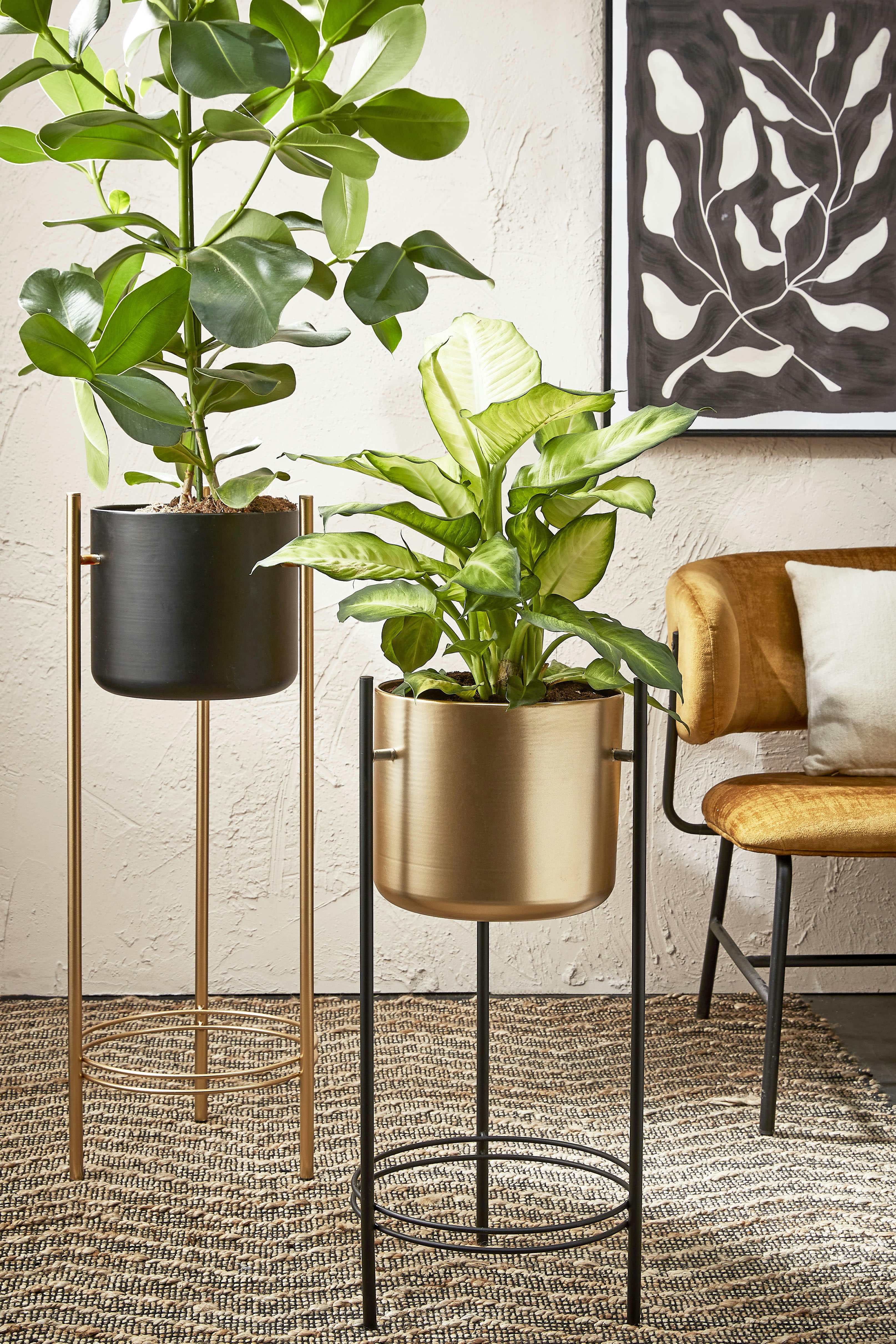 SVERRE - Cache-pot en métal doré et noir H66