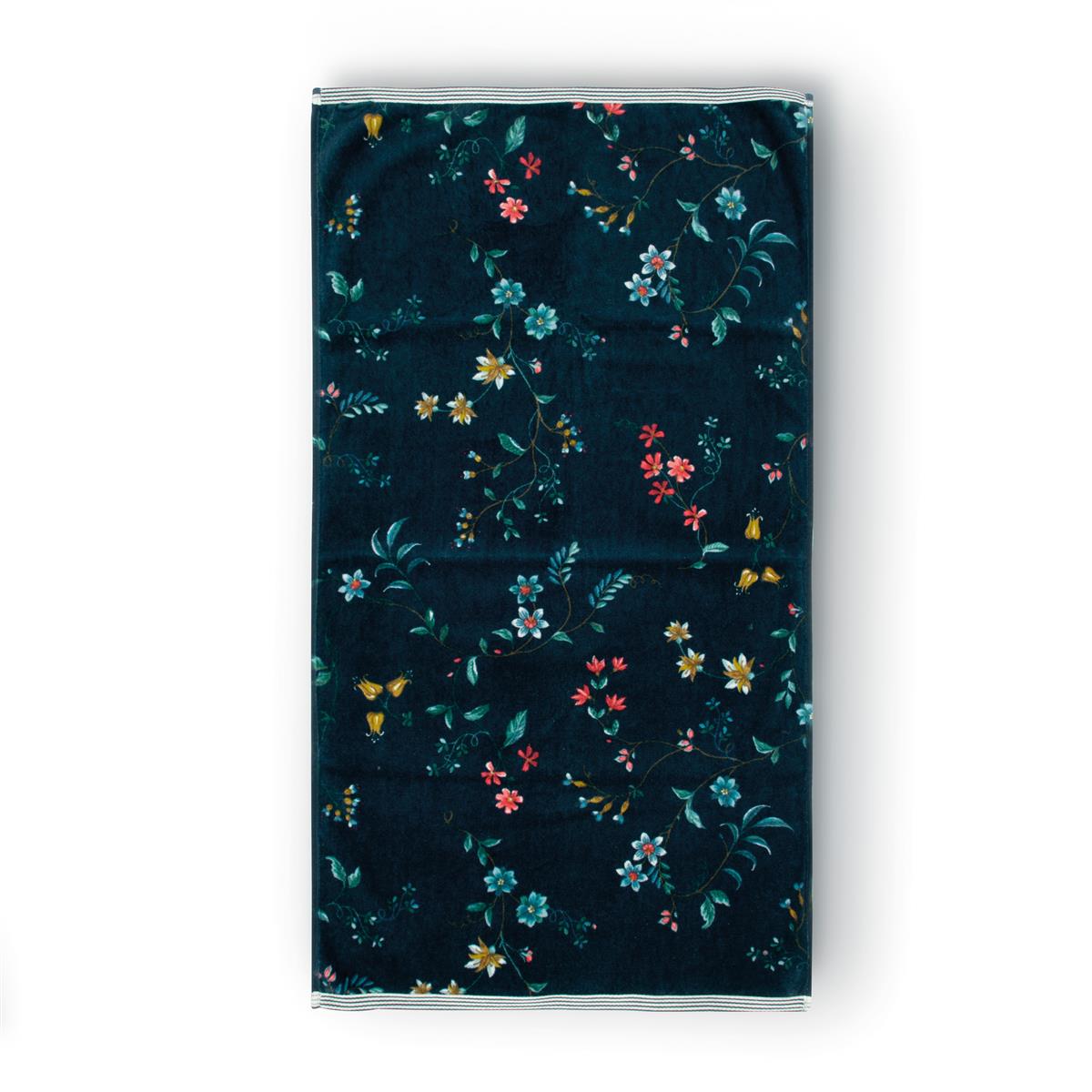 Pip Studio handdoek Les Fleurs - 55x100 cm - donker blauw