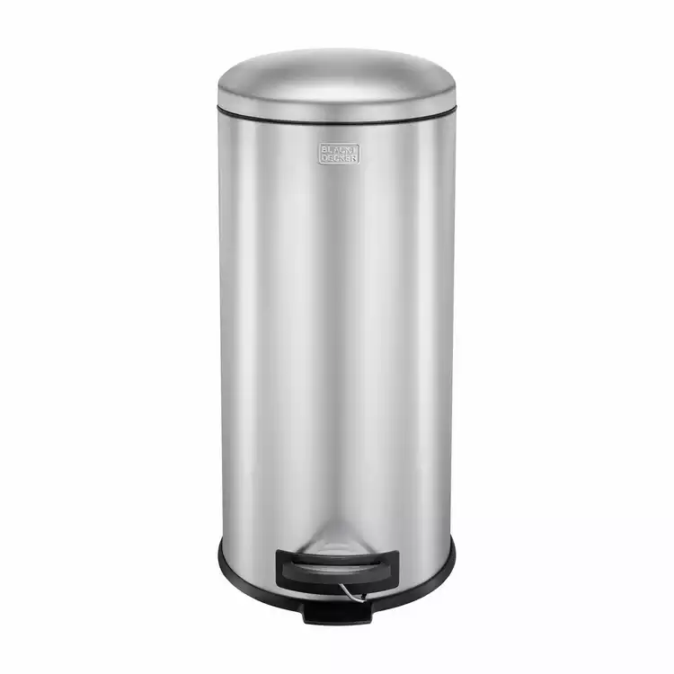 Black   Decker 30 Litre Dome Lid Pedal Bin - Stainless Steel