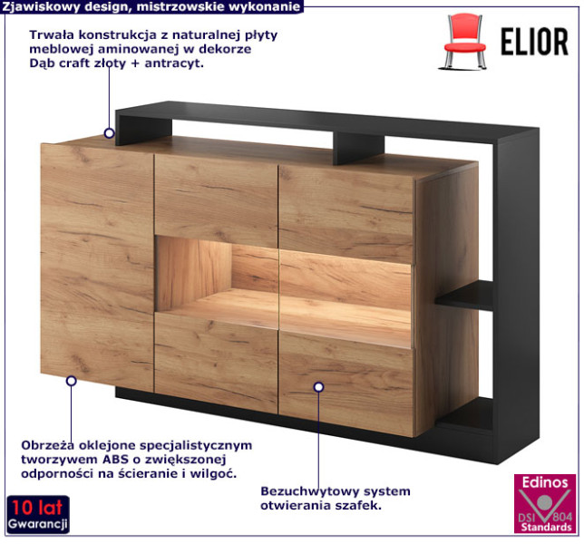 Komoda dąb craft złoty   antracyt - Orren