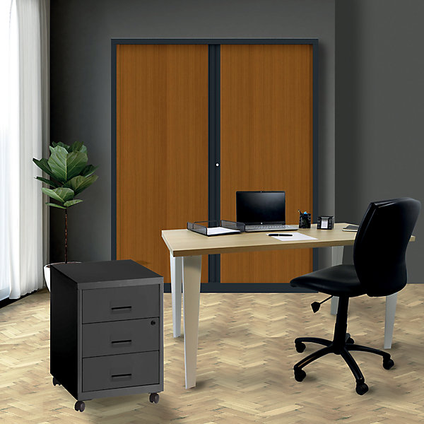 Caisson de bureau en métal 3 tiroirs avec roulettes Snor noir H. 57 cm x L. 40 cm