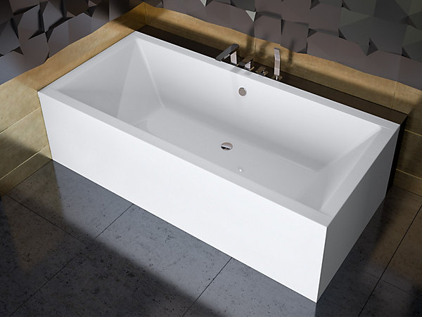 Baignoire rectangulaire 165 x 75 QUADRO acrylique blanc, sans Habillage   Pieds   Vidage à chromé
