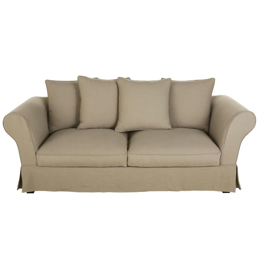 Roma - Housse de canapé convertible 3/4 places (12 cm) en lin froissé beige ficelle