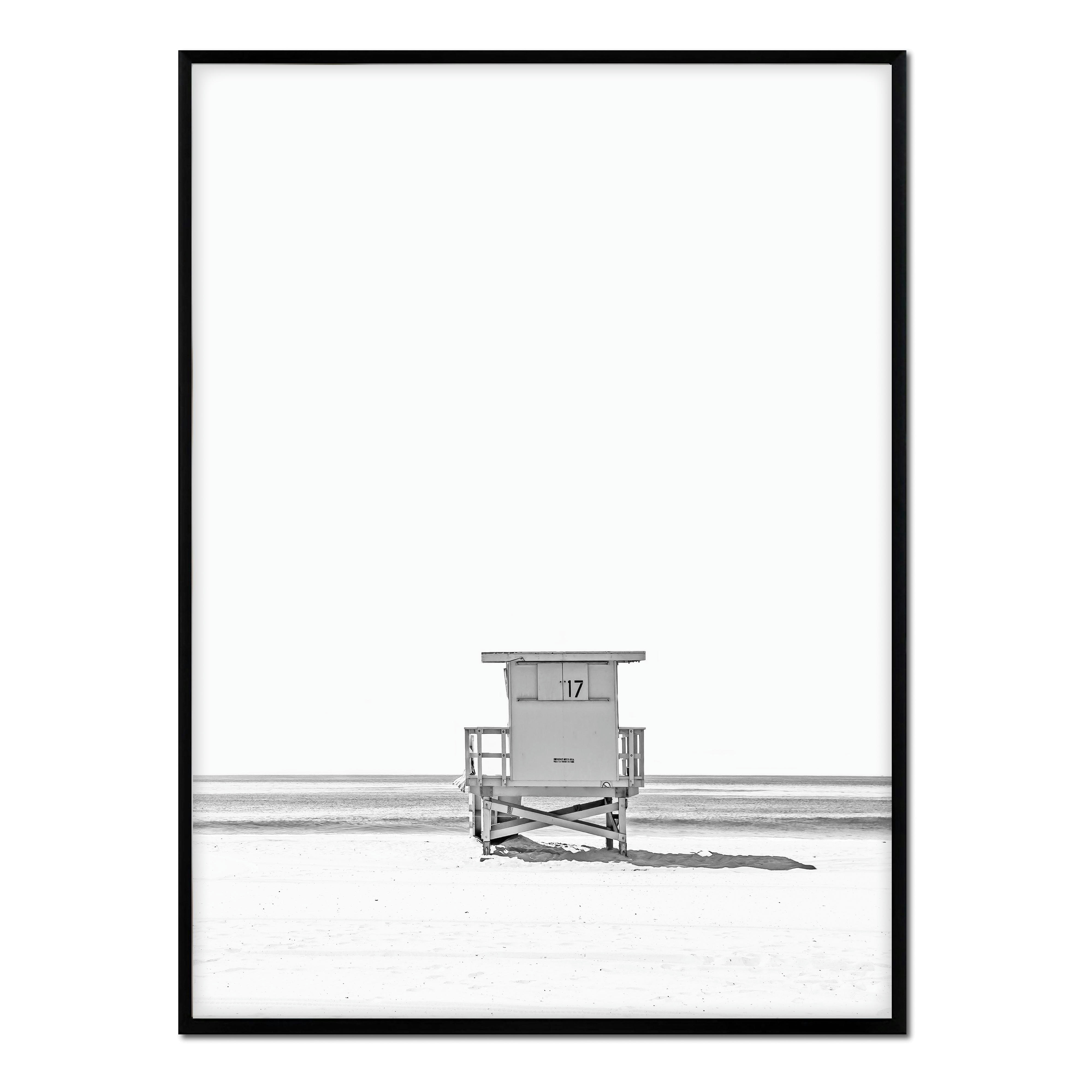 PLAYA - Affiche avec cadre noir - Sauveteur en Noir et Blanc - 50x70