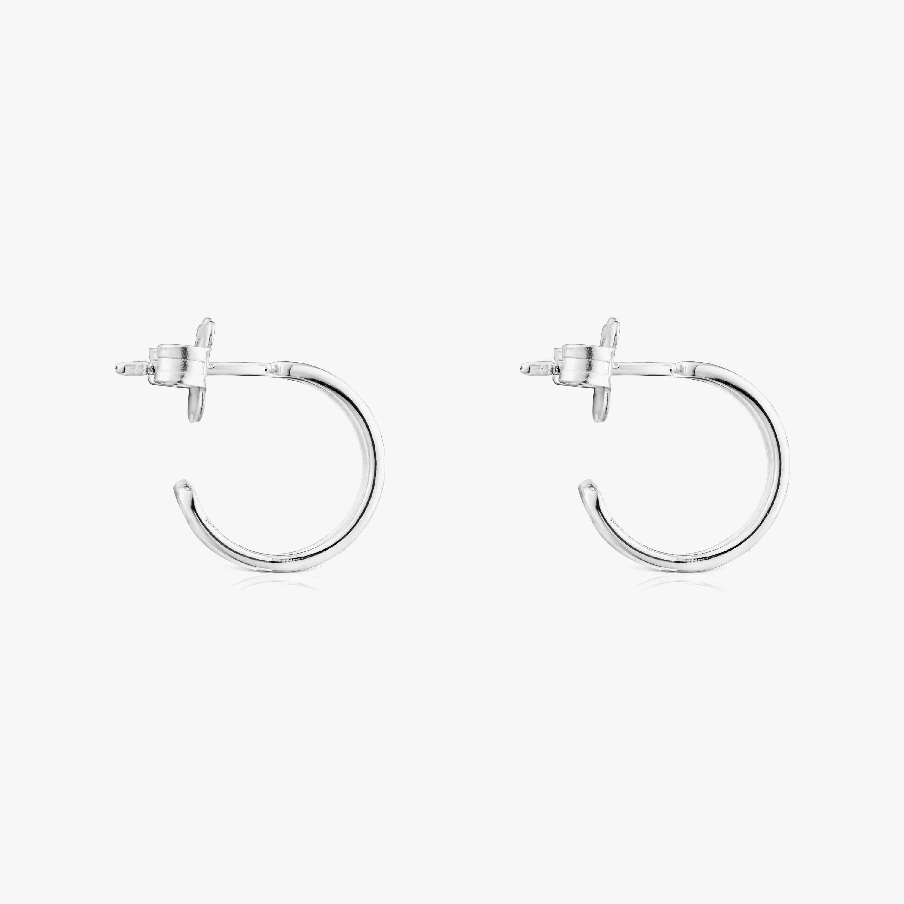 Pendientes aro de plata pequeños con silueta TOUS Bear Row