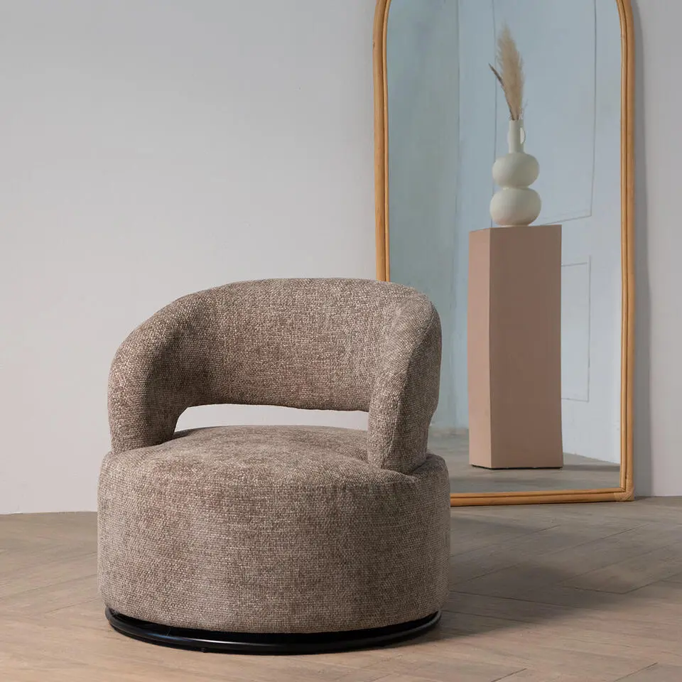 Draaifauteuil - Stof Taupe - Hoogte Rugleuning 77cm - Eliza