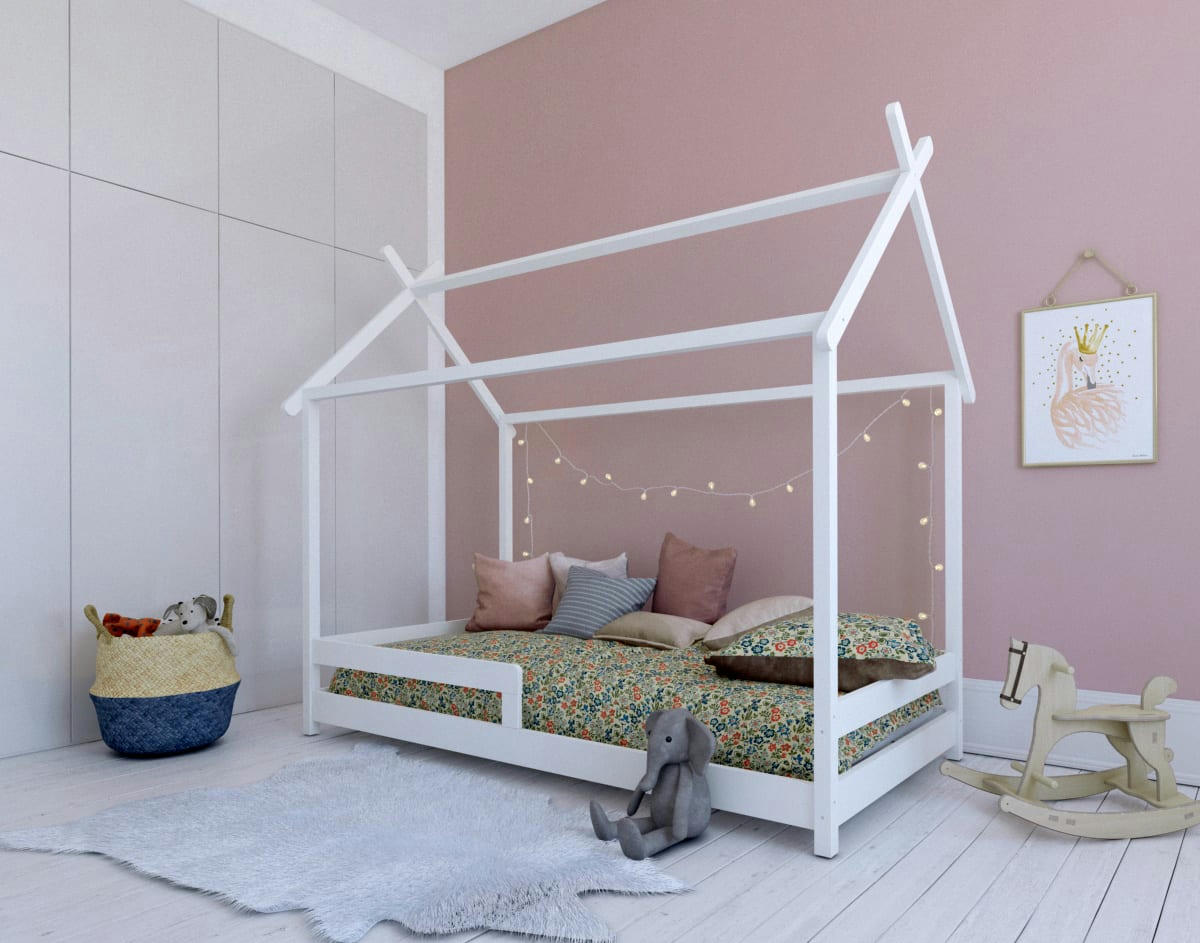 BIVOUAC - Lit enfant   avec barrière blanc   effet bois   90x200