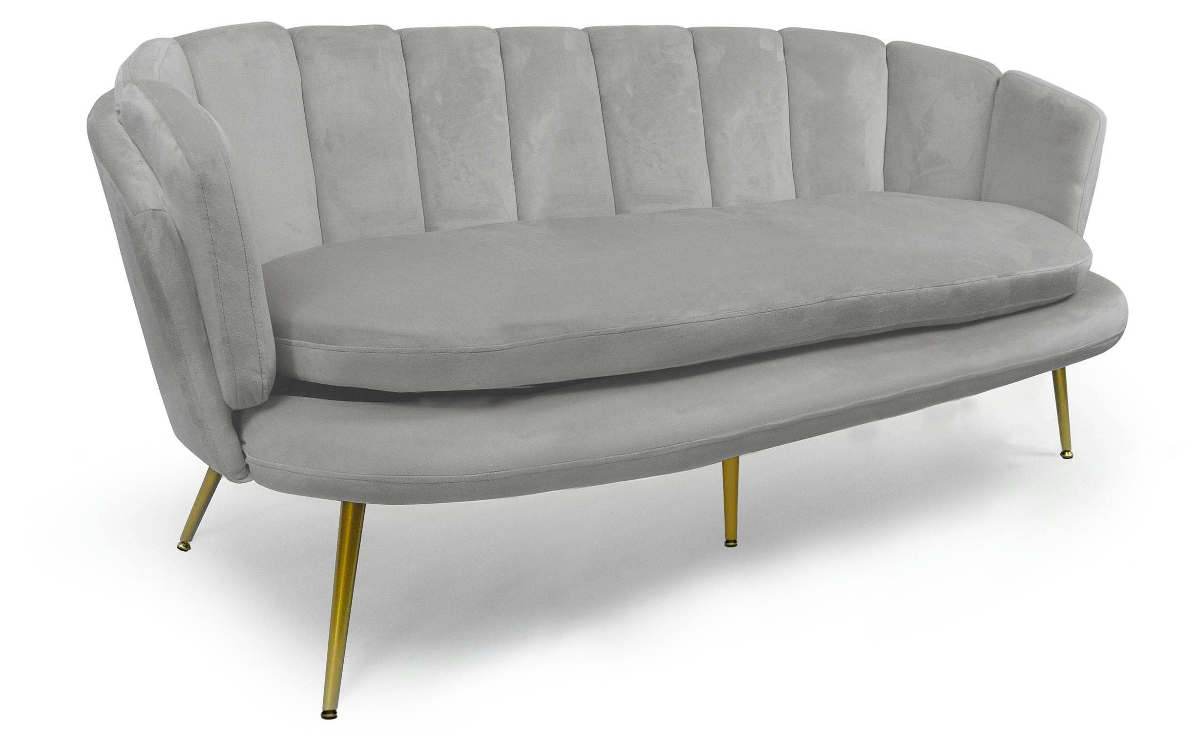 BRENDA - Canapé 3 places arrondi velours argent pieds or