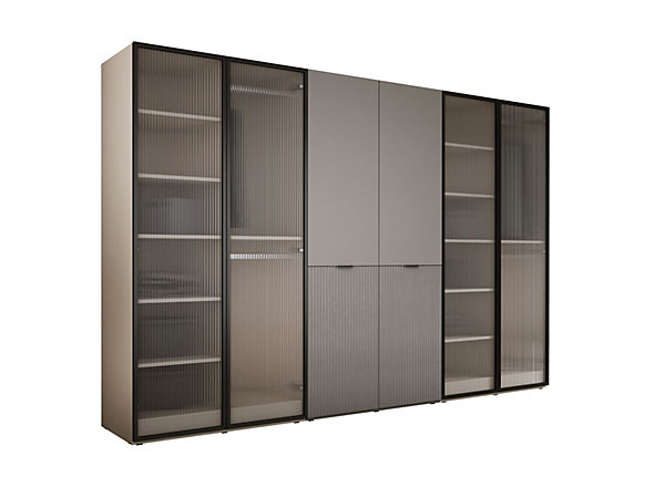 Armoire : Verre Rainuré / Gris Platine, 300 x 200 x 51 cm