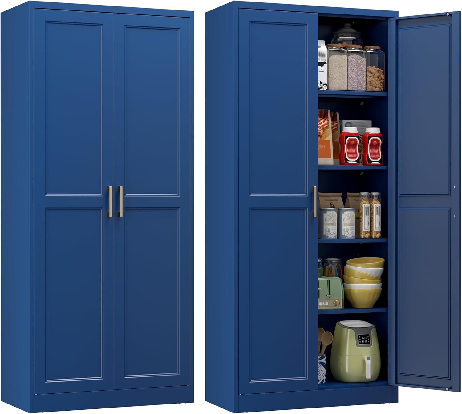 Polup Kitchen Pantry Cabinet, 71 Inch Tall Metal Pantry Cabinet with Doors and Adjustable Shelves, Freestanding Food Cupboard, Storage Cabinets for Dining, Living Room, Navy Blue, Assemble Required