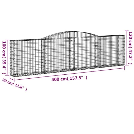 NNEVL Arched Gabion Baskets 2 pcs 400x30x100/120 cm Galvanised Iron