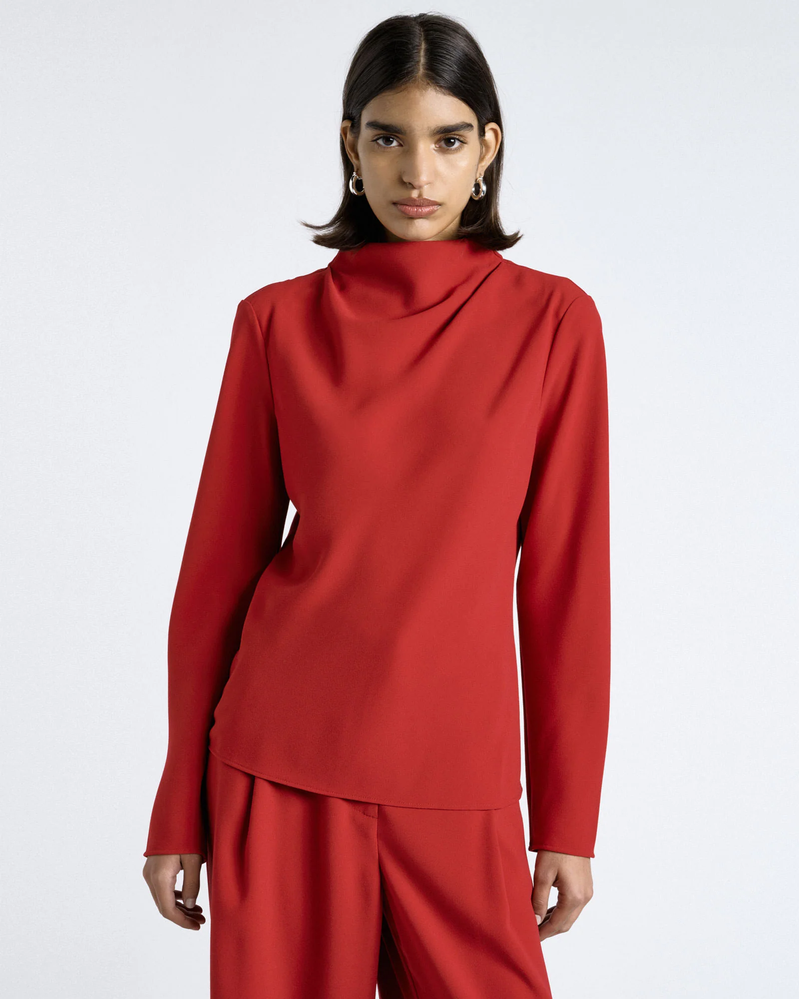 Cherry Crepe Long Sleeve Top