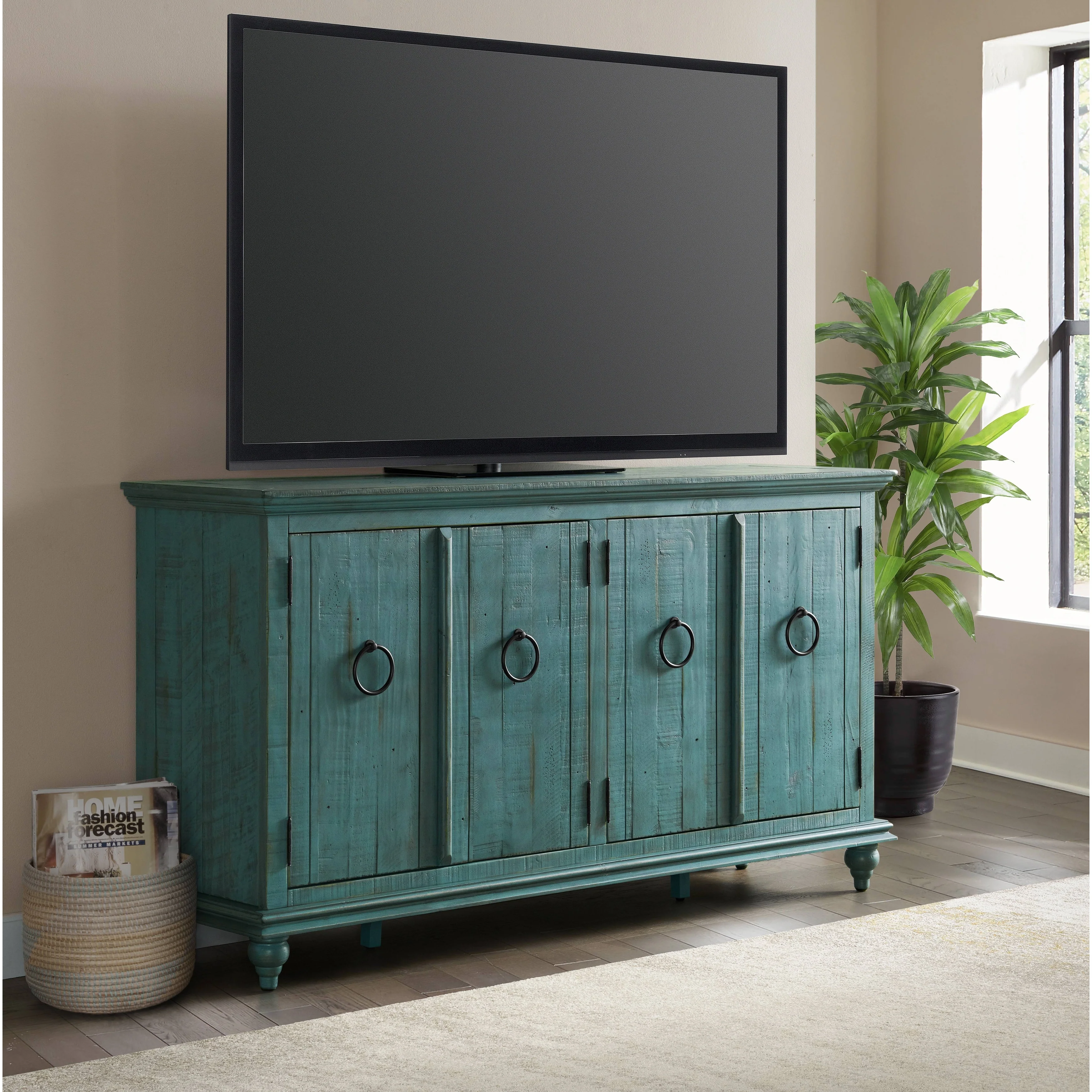 Central Park 65-inch Solid Wood 4-door TV Stand Console - 35 inches high x 65 inches wide x 18 inches deep