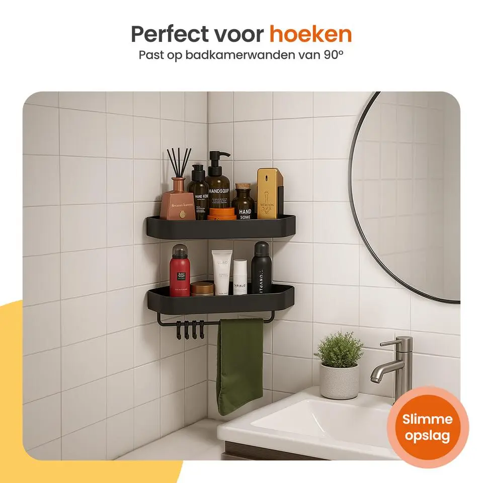 Goliving Doucherek 2 laags - Badkamerrek - Badkamer accessoire - Zwart