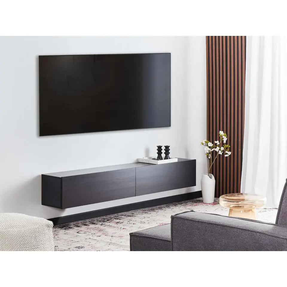 GLADSTONE - Wandgemonteerd TV-meubel - Zwart - 180 cm - Vezelplaat