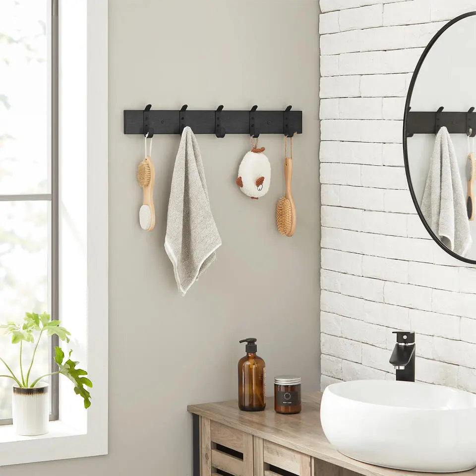 Langwerpige Kapstok met 10 Dubbele Haken, Zwart