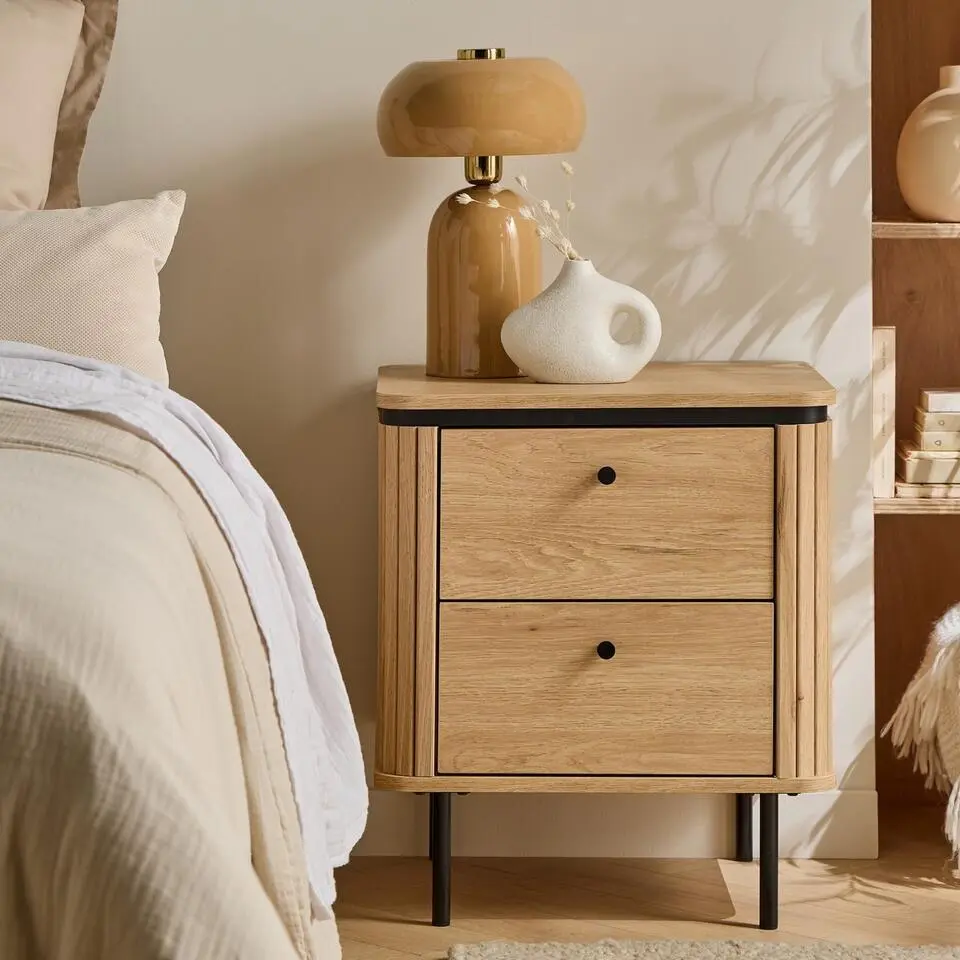 Calicosy - MALAGA Nachtkastje 2 lades - Licht hout - 40x48x55 cm
