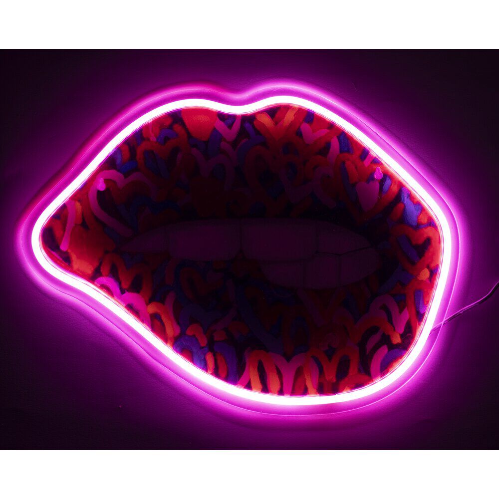 Tableau forme bouche street art PVC avec contour néon rose 30x40cm