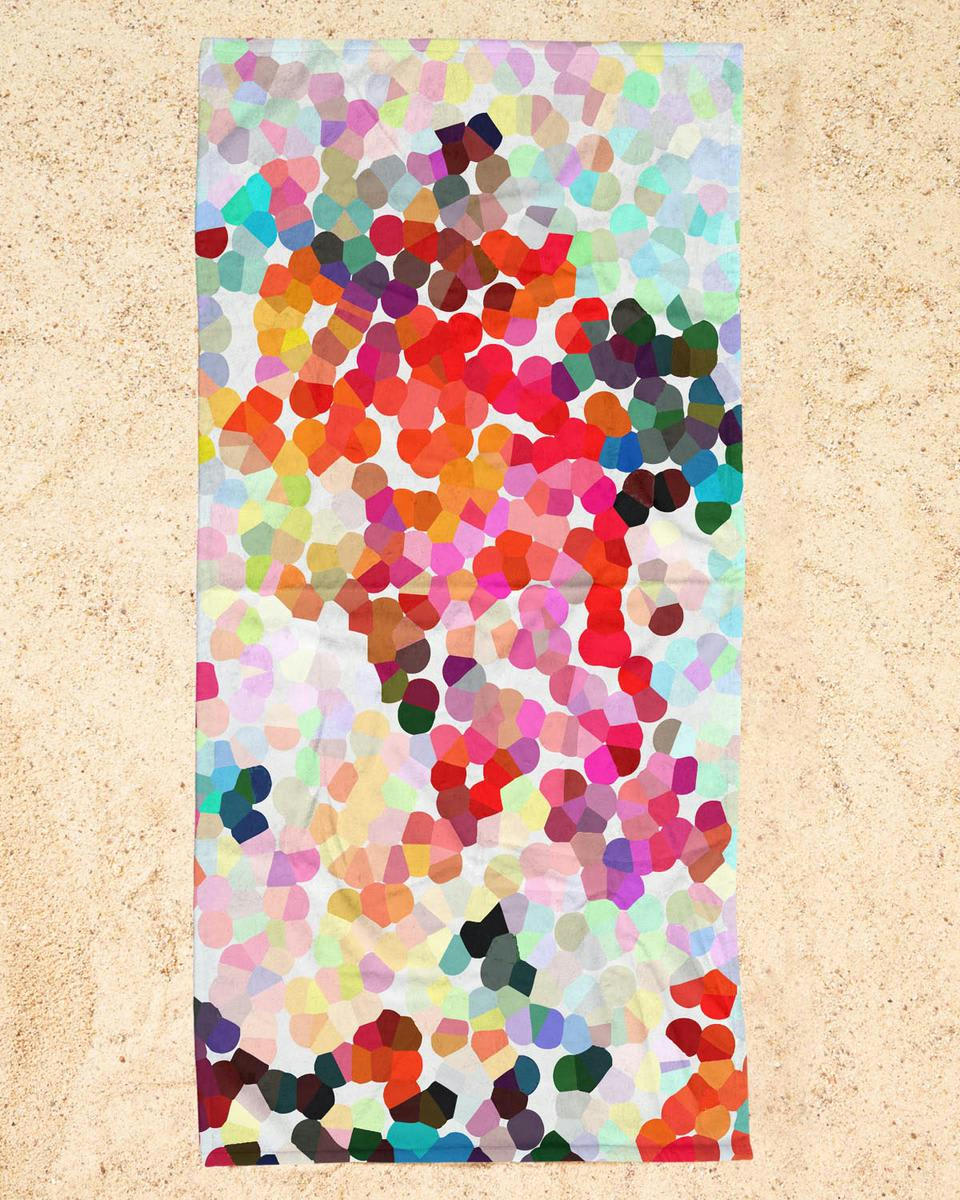 PLEASE 3 - Serviette de plage en éponge-velours en bleu & gris 90x180